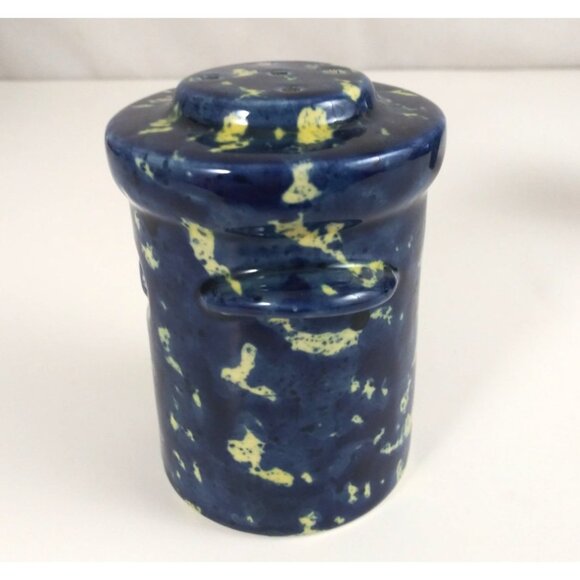 Vintage Spackleware Stoneware Blue Milk Can Salt & Pepper Shakers USA - Picture 7 of 16